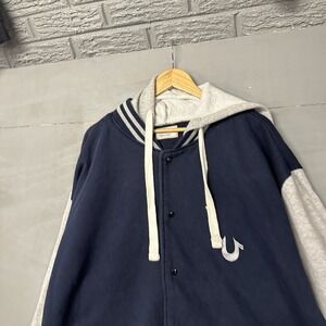 TRUE‎ RELIGION Hooded Varsity Jacket Men's 2XL Black Winter White